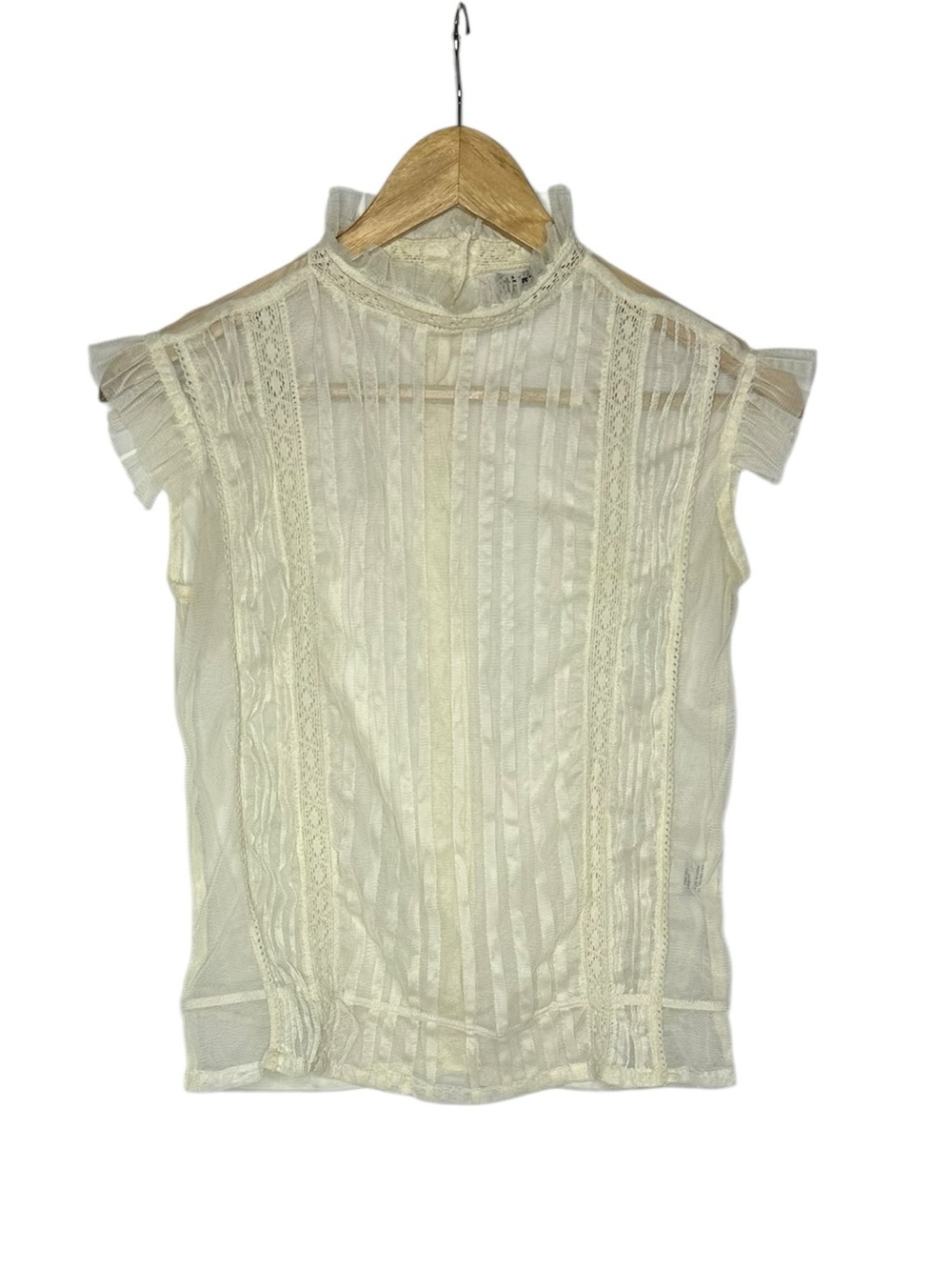 Vintage Tramp Cream Sheer Lace Trim Eduardian Style Tank Blouse m
